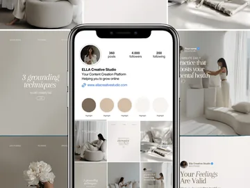 Black and pink posts with portraits, a caption guide and the phrase Your Brand Needs a Presence.